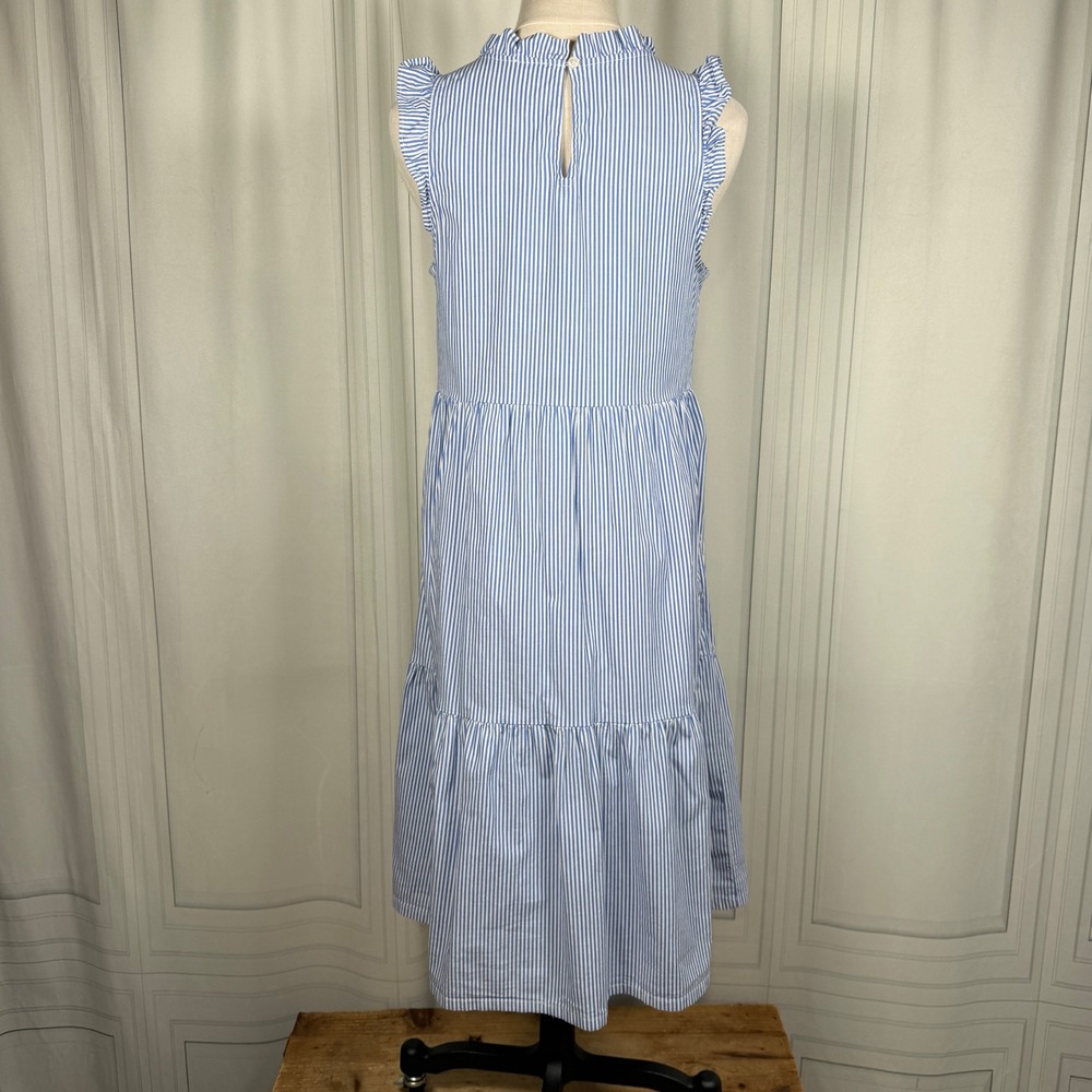 J.Crew Factory Re-Imagined Striped Tiered Midi Dress Pockets Blue White 6P - Picture 6 of 16